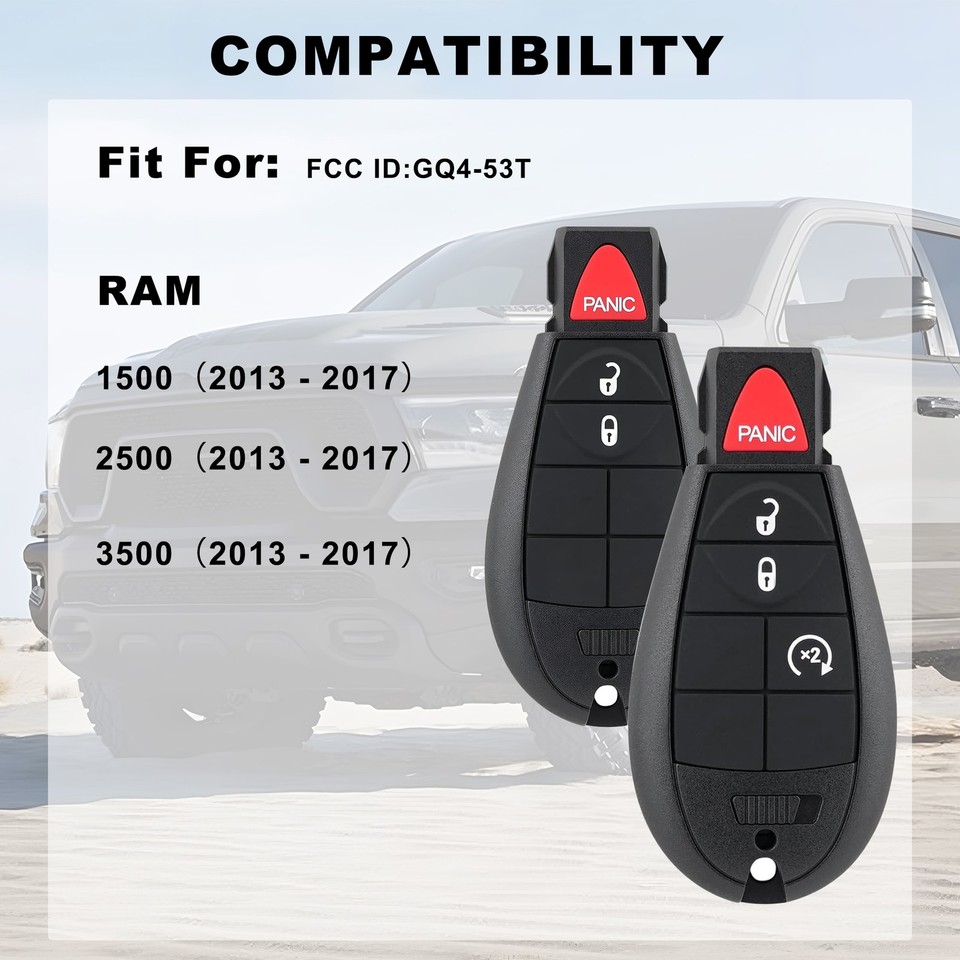 Dodge Two Key Key Fob+ Programmer DIY Kit 2 Remote Keys Fit 2013-2017 Dodge RAM 1500 ...