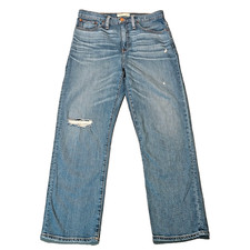Womens Madewell Classic Straight Jean Size 28 Blue Kingsbury Wash Knee Rip