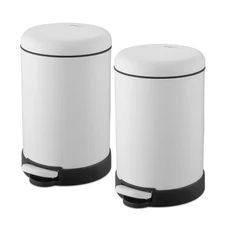 Qualiazero Trash Can, 1.6 Gal Round Step On Trash Can, Matte White, Pack of 2