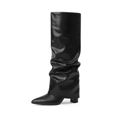 Modatope Black Slouchy Boots for Women Knee High Boots Zipper Fold Over Boots...
