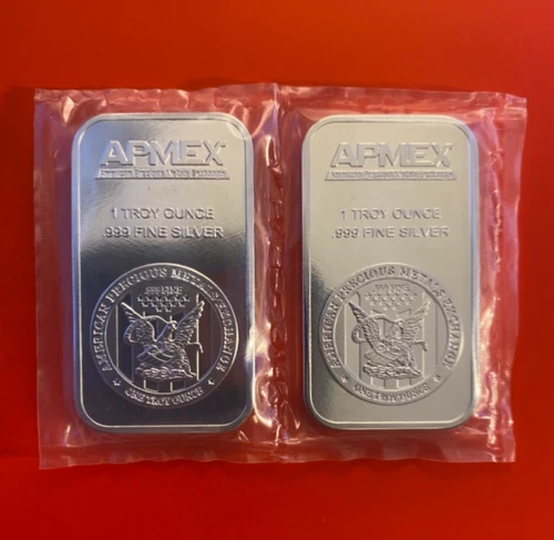 2 Apmex Commercial Bar 1 Troy oz.999 Silver. Sealed bullion bar for collecting