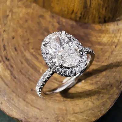 Laborgefertigter Diamant-Verlobungsring 5,0 kt Ovalschliff Testpass VVS1/D 18 K Gold