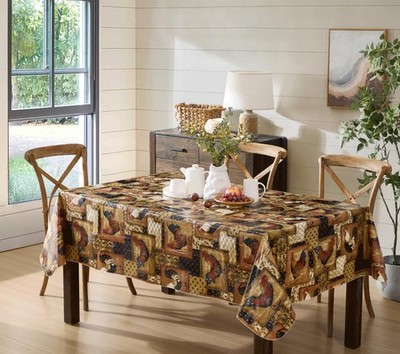 Newbridge Rectangle Vinyl Flannel Backed Tablecloth, 52 x 70 Inch, Vintage Roost