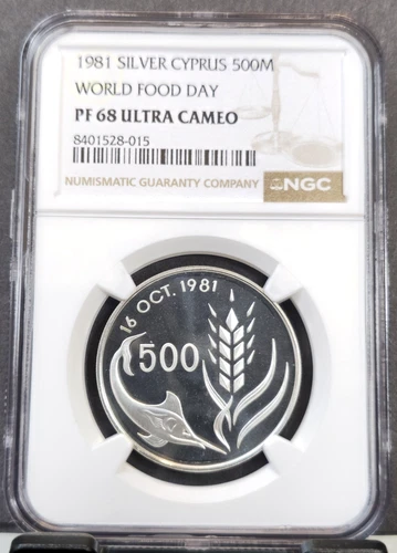 1981 CYPRUS SILVER 500 MILS SWORDFISH NGC PF 68 ULTRA CAMEO RARE GEM PROOF