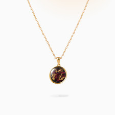 Real Pressed Flower Resin Necklace Gold - Round Minimalist Pendant - Anniversary
