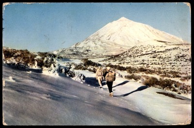 Vintage Tenerife Canary Islands Snowy Teide Mountain Postcard Posted 1961