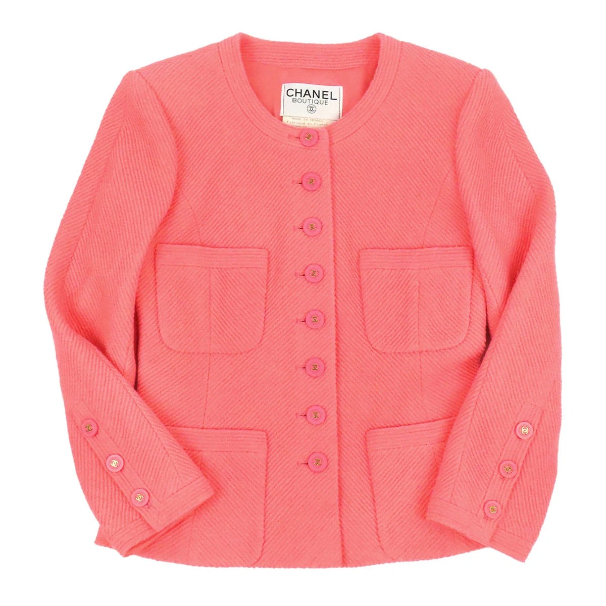 Chanel — CHANEL COCO Mark Tweed Collarless Jacket Women pink 【A】