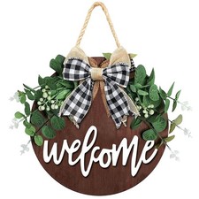 Welcome Sign for Front Door, Decor for Farmhouse Porch, Rustic Welcome Wreath...
