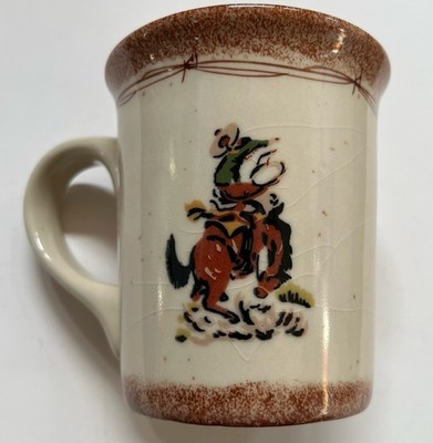 Paris & BeeBee Cowboys Stoneware Coffee Mug Vintage Bucking Bronco