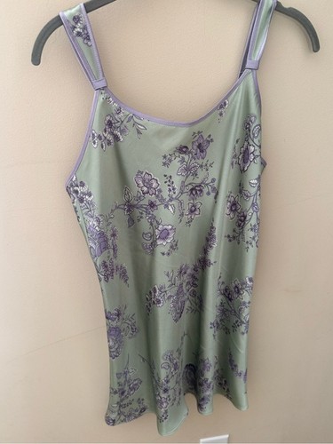 Halston, Abito da notte vintage Halston slip dress verde floreale chemise negligee raso piccolo