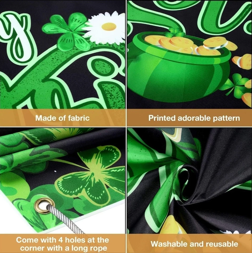 Feliz Día de San Patricio Decoraciones, Trébol Verde Tela Grande 70.8 x 43.3 pulgadas Foto 3 de 4
