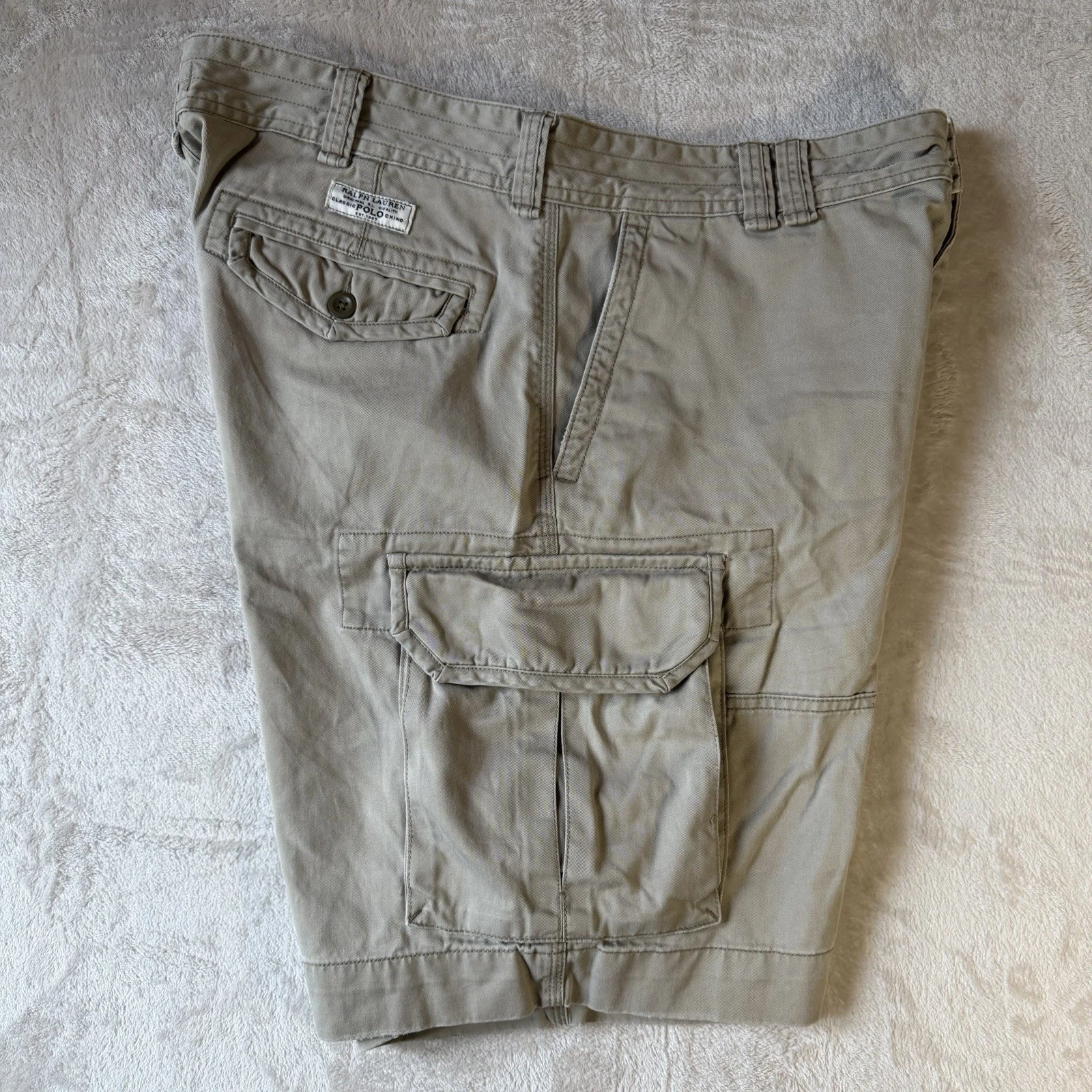 Polo Ralph Lauren Men's Classic Chino Cargo Shorts Size 38 Khaki Flat Front Logo