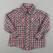 Vintage Wrangler Retro Boys XXS Red Plaid Retro Western Snap Button Down Shirt