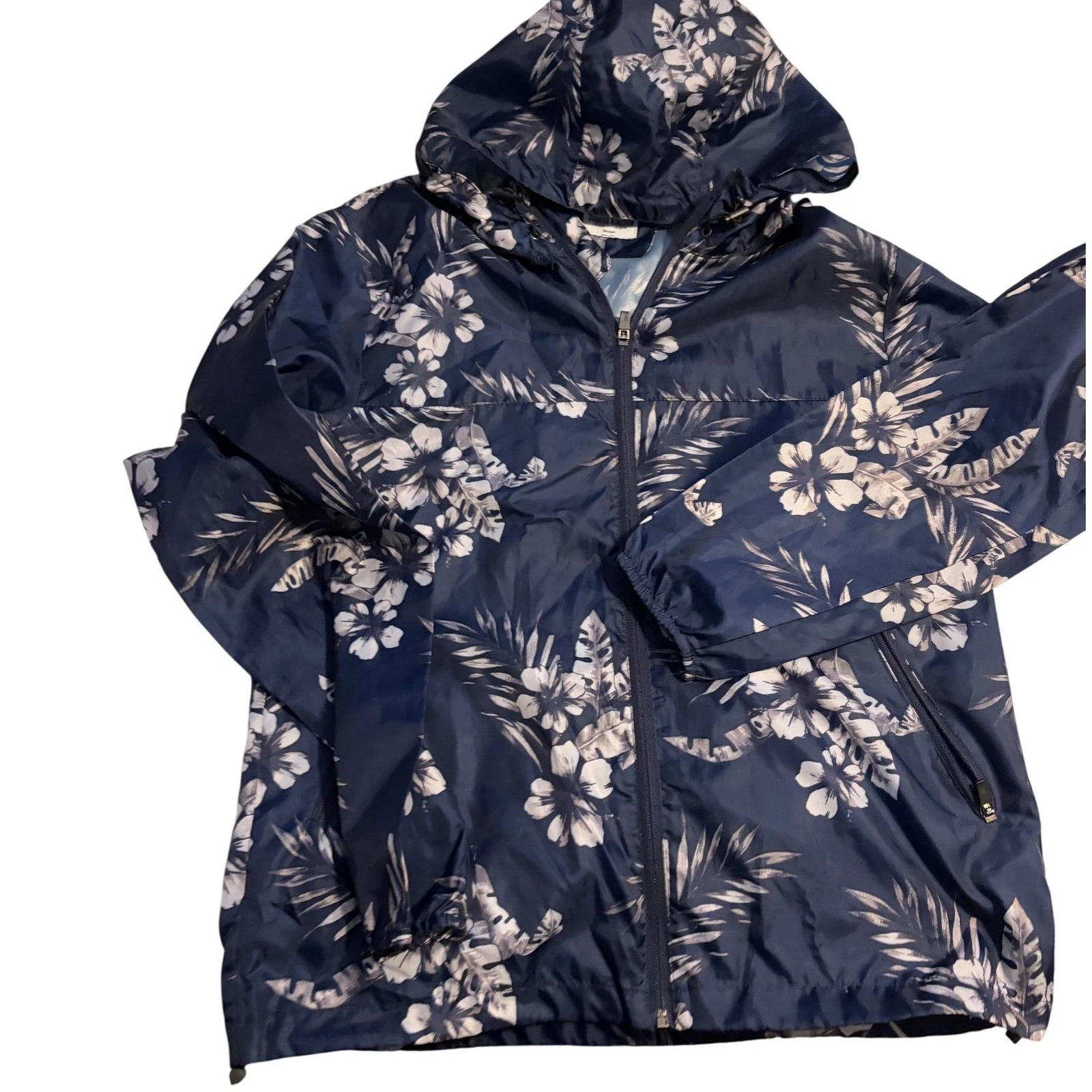 Sunrise Kingdom Mens/Womens Medium Navy Blue Floral Hooded Windbreaker Jacket