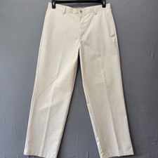 Izod Tan Khaki Pants Classic Flat Front Straight Leg Chino Trouser Mens Size 36