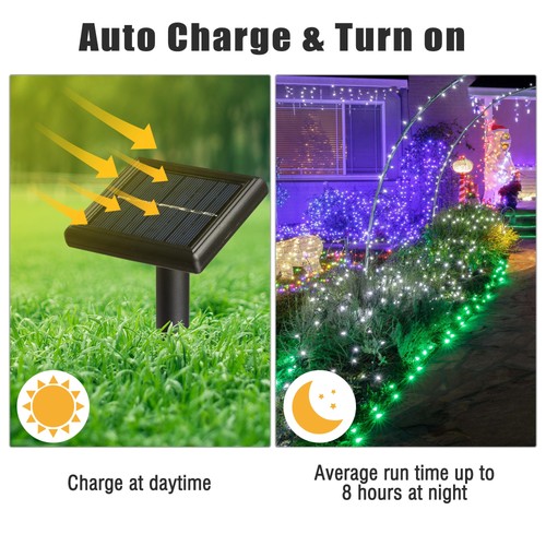Solar String Lights 36 FT Waterproof Green Solar Xmas Light Outdoor Tree 8Pcs - Picture 3 of 9