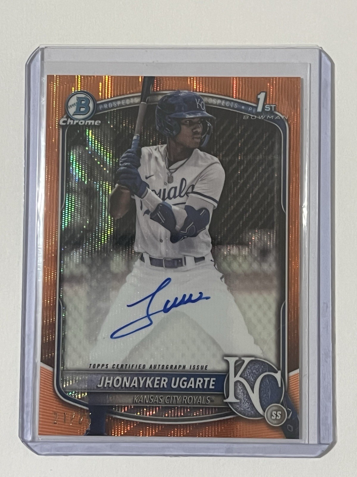 2025 Bowman Jhonayker Ugarte 1st Chrome Prospect Auto Orange Wave Refractor /25