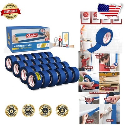 Bulk Blue Painters Tape 24-Rolls - 1.88'' Width, Sharp Lines, Weather Resistan...