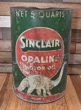 Vintage Sinclair Opaline Motor Oil 5 Quart Dino Gas Station Advertising Can