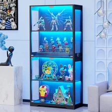 Modern Glass Display Cabinet with 3-Color Lighting for Collectibles & Figures