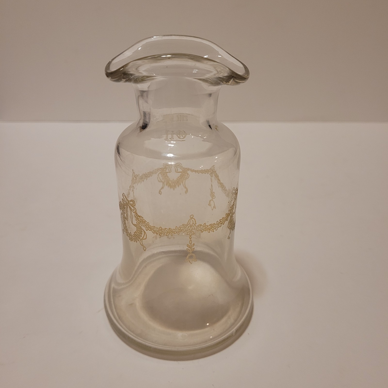 Antique Art Deco Etched Glass Oil and Vinegar Cruet Bottle- No Stopper