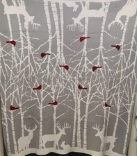 Storehouse Throw Blanket WHITE TREE DEER RED BIRDS 58" x 54" Winter HOLIDAY