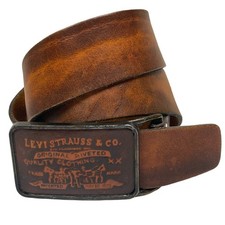 Vintage Levi's Leather Belt Mens 36" Brown Handstained Lattigo Plaque Buckle 70s
