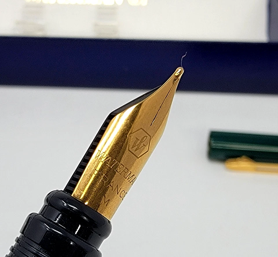 Pluma Estilográfica Waterman Verde De Colección Placa Dorada Plumín/Juego de Bolígrafos Sin Tinta Foto 4 de 4
