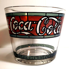 VTG Coca-Cola Stained Glass Look Ice Bucket Deep Dip Bowl Red Logo Barware