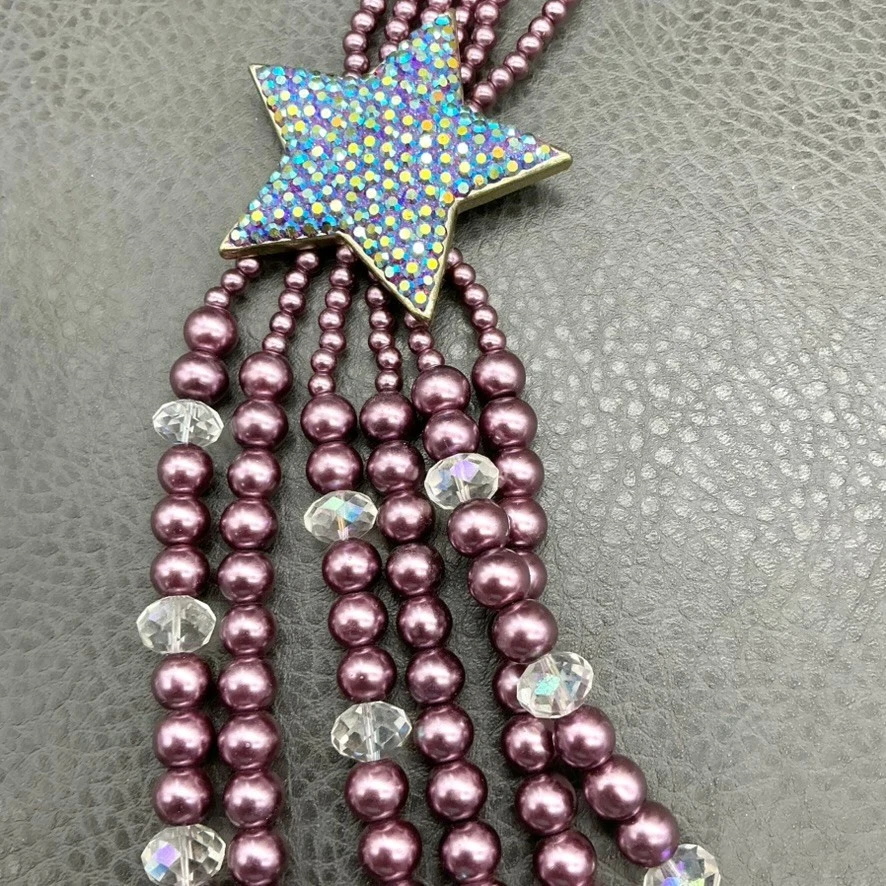 Collar Kirks Folly Declaración Estrella Celestial Púrpura Cuentas Multi Hilo 28" Foto 4 de 4