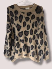 Altar'd State Leopard Fuzzy Crewneck Sweater Winter Holidays