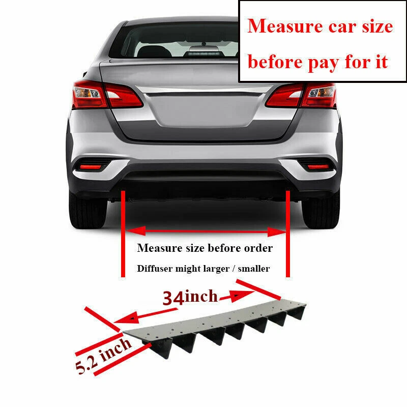 34"x5" Universal Gloss Black Rear Lower Bumper Diffuser Fin Spoiler Lip Wing - Imagem 2 de 4