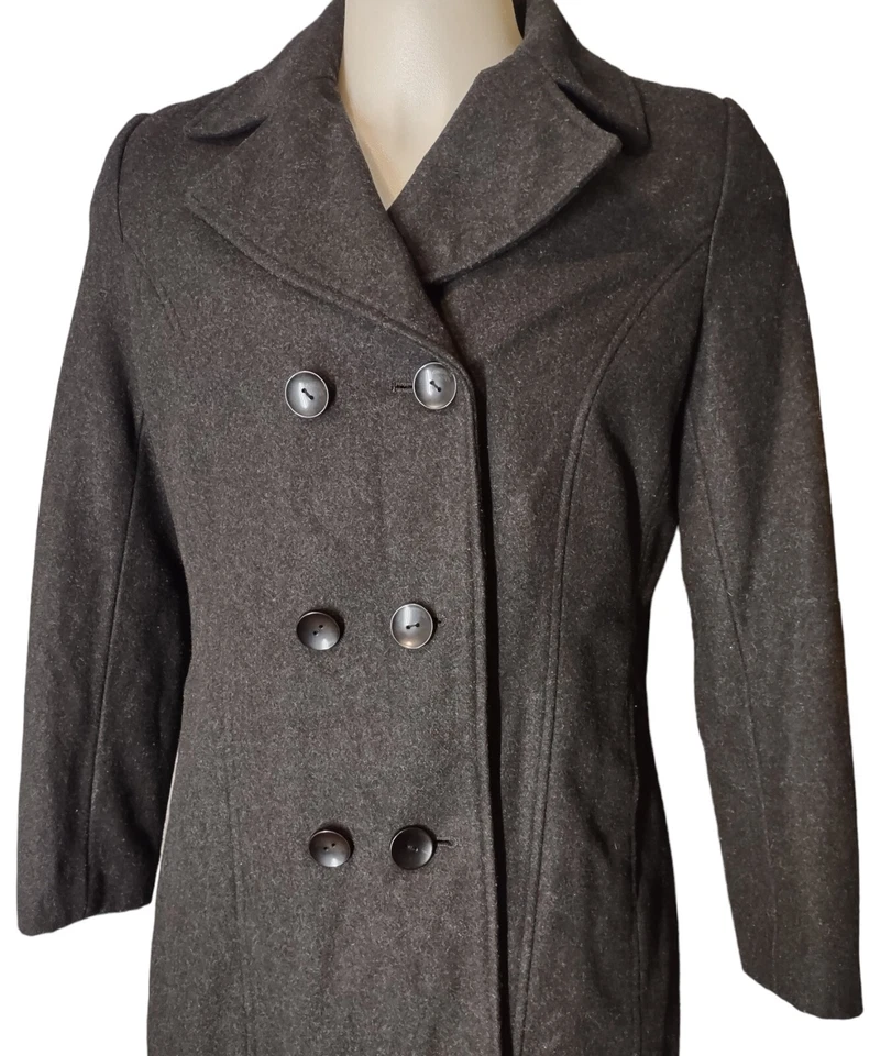 KC Collections Wool Jacket Large Womens Pea Coat Double Breasted Button Up Black - Image 4 of 4
