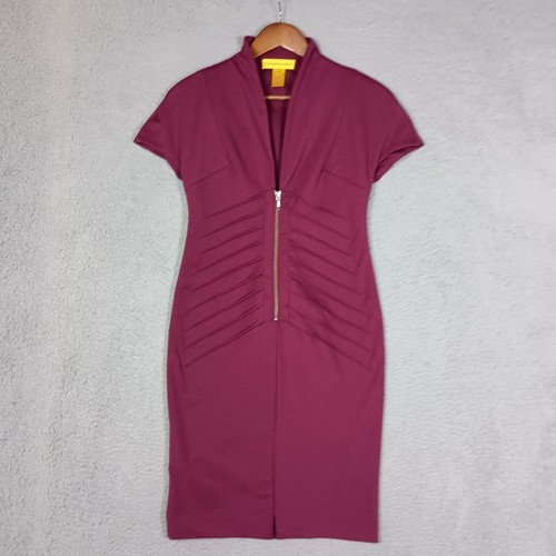 Catherine Malandrino Sheath Dress Women Small Purple Pleated V-Neck Zip Cocktail