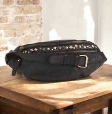 Nwt Marta Ponti Black Leather Waist Bag Accent Studs 14 X 4 Inches