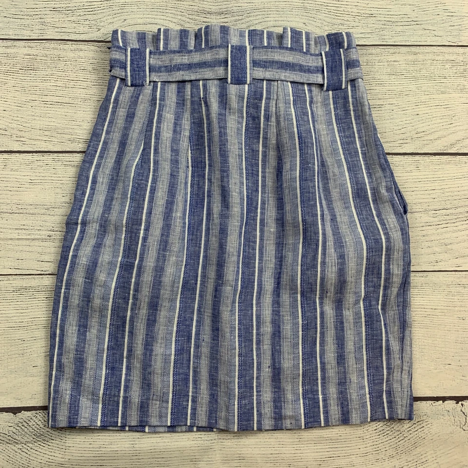 Saia H & M tamanho 4 mini saia mistura de lã azul listrada comprimento 16,5" nova com etiquetas - Imagem 4 de 4