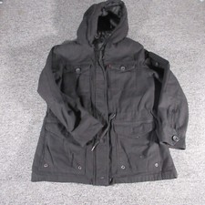 Levis Jacket Womens Medium Black Full Zip Trucker Canvas Cotton Biker Hooded