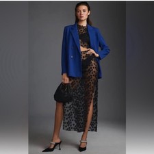 Maeve Double-breasted Blazer Jacket Anthropologie Sz 6 Blue Oversized Loose Fit