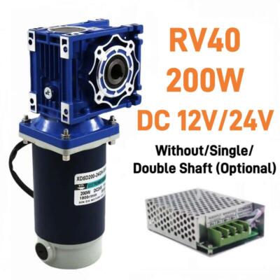 DC 12V/24V Worm Gear Reducer Gearbox 200W Electric RV40 Gear Motor High Torque
