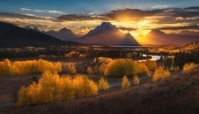 Landscape nature photography sunset mountains sun rays Custom Gaming Mat Desk