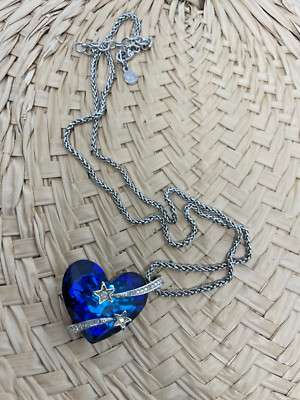 Qianse Swarovski Blue Heart OCEAN ''Love U TO MOON & BACK'' Necklace SHOOTING STAR