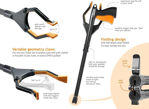 40" Long Reach Foldable Grabber Tool Trash Pickup Lawn Cans Stick Clean Garbage - Picture 3 of 8