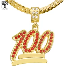 Men's Red CZ 100 Emoji Pendant 20" / 24" Miami Cuban Chain Necklace MCP 1068 GRd