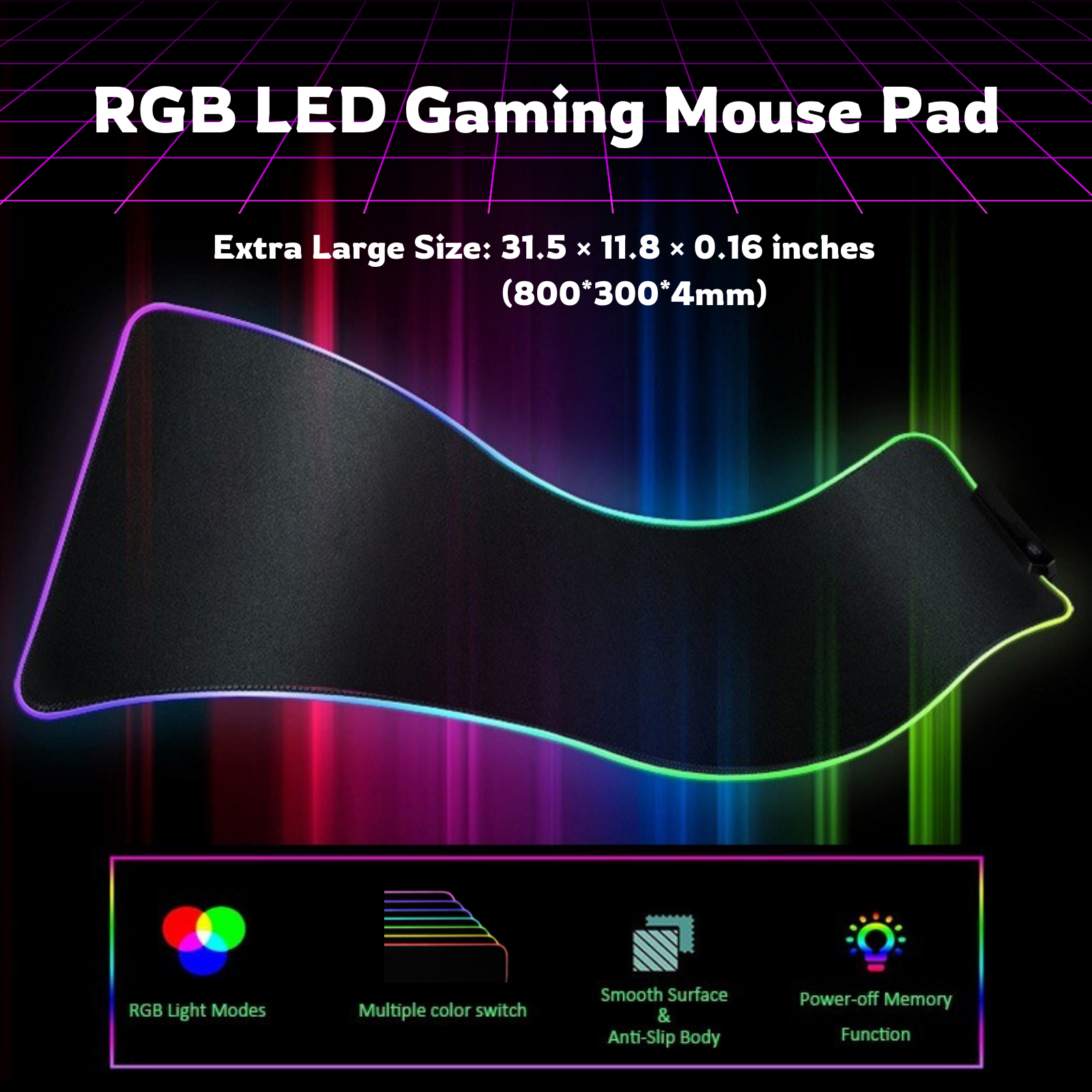 RGB LED Gaming Mouse Pad with Color Switching in Extra Large Size-image