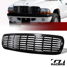 For 1997-2004 Dakota/Durango Gloss Black Horizontal Billet Front Bumper Grille