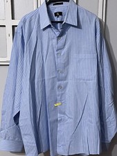 CALVIN KLEIN, MEN'S BLUE COTTON LONG SLEEVED STRIPE DRESS SHIRT, SIZE 18-18.5