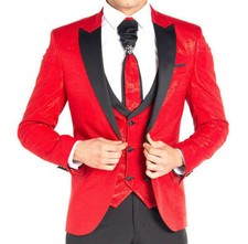 Slim fit jacket vest plastron in red shine-suit-stage-party-wedding-festive
