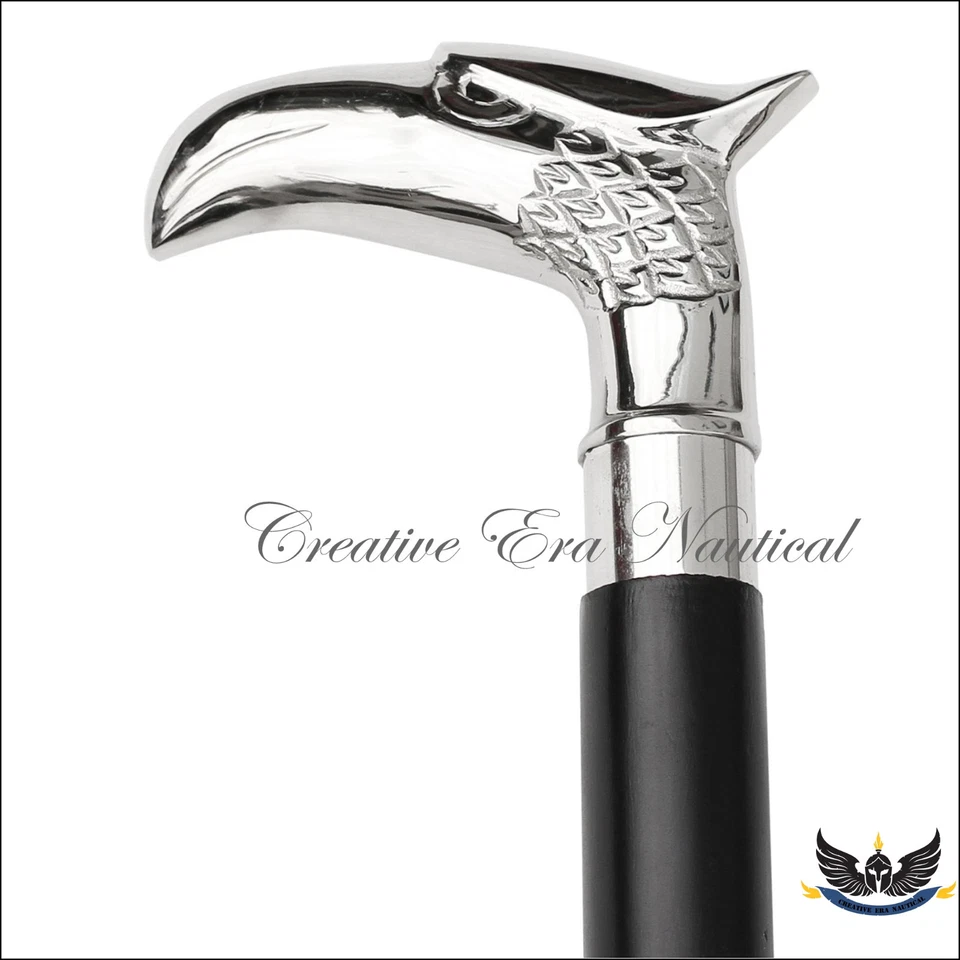 SOLID LATÓN VICTORIA BASTÓN PLATA NÍQUEL ÁGUILA MANGO MADERA DURA NEGRO BASTÓN PARA CAMINAR Foto 3 de 4