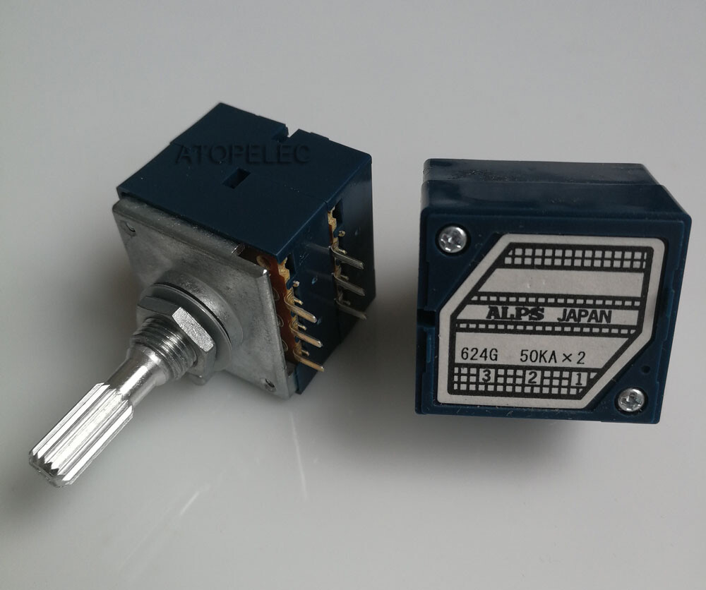 Japan ALPS RK27 50KAX2 LOG Stereo Volume Potentiometer Dual 50K Knurled Shaft