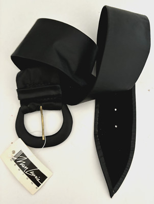 Vtg NWT Retro NAN LEWIS Soft Black Leather MARSHMALLOW Wide BELT Sz M L 28-32'' W